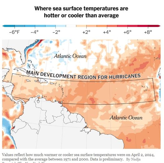 Warmer-than-usual ocean temperatures foretell a daunting hurricane season (map)
