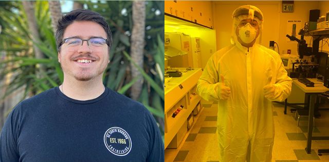 photos of calvin burkhardt headshot and in the cleanroom