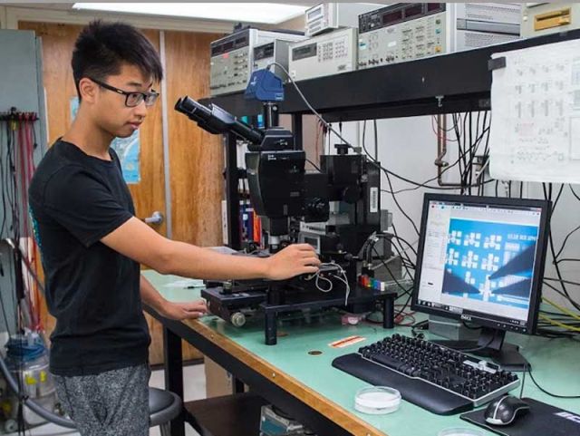 student in teaching lab