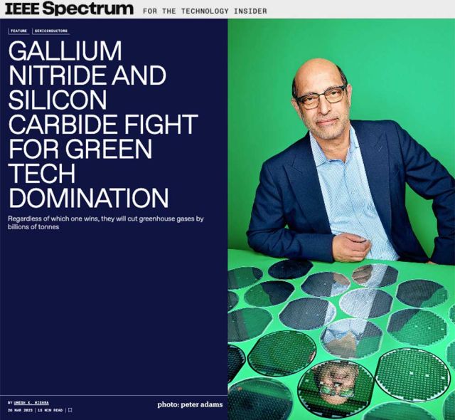 article cover with umesh mishra and Gallium nitride semiconductor wafers