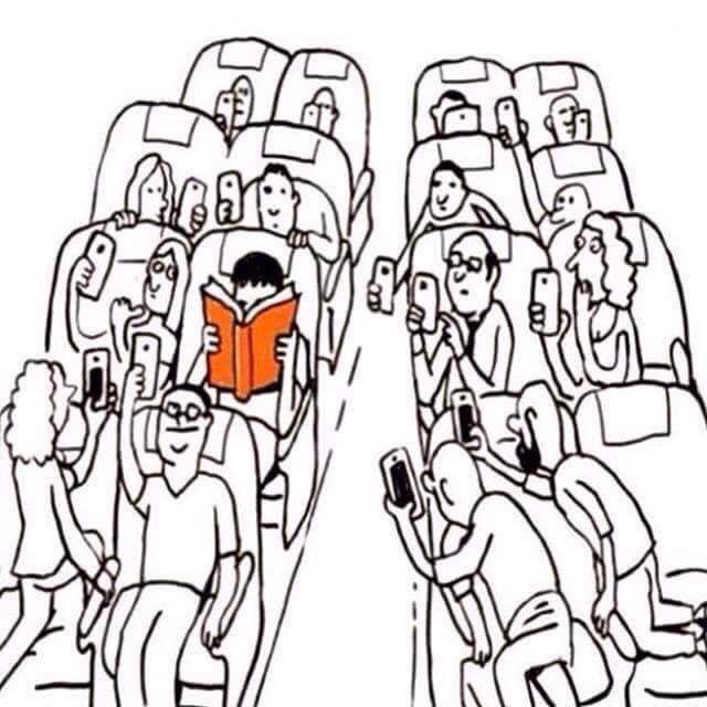 Cartoon about the wierdness of reading a hard-copy book