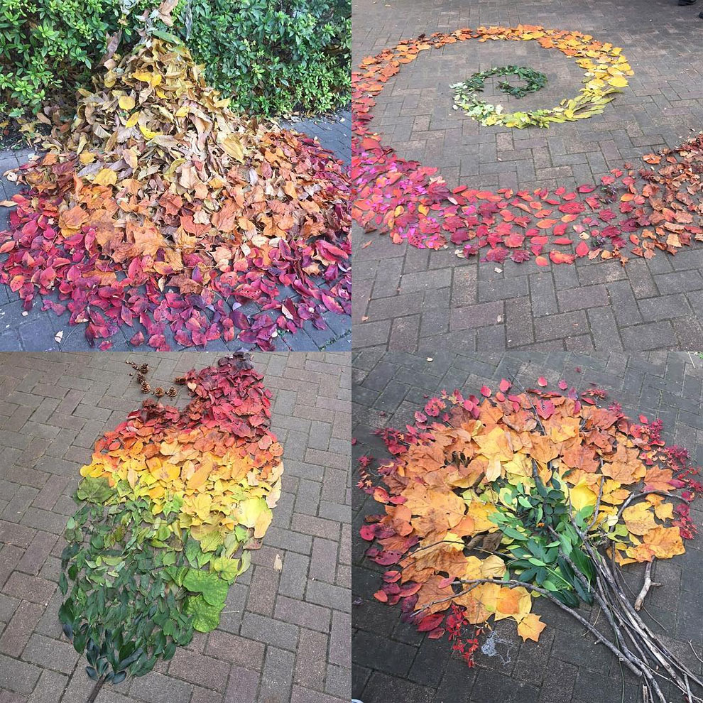 Art created from fallen leaves by Japanese artists