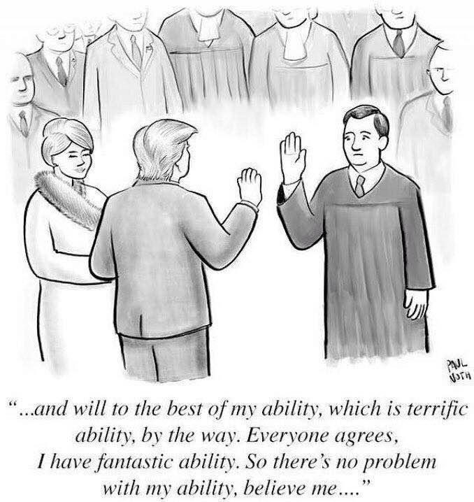Cartoon showing Trump taking the Oath of Office