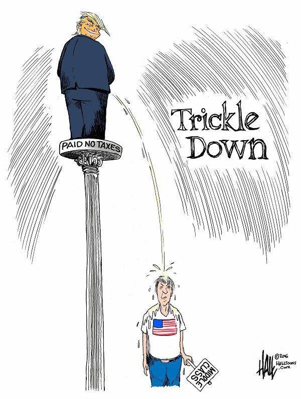 Cartoon illustrating the absurdity of trickle-down economics