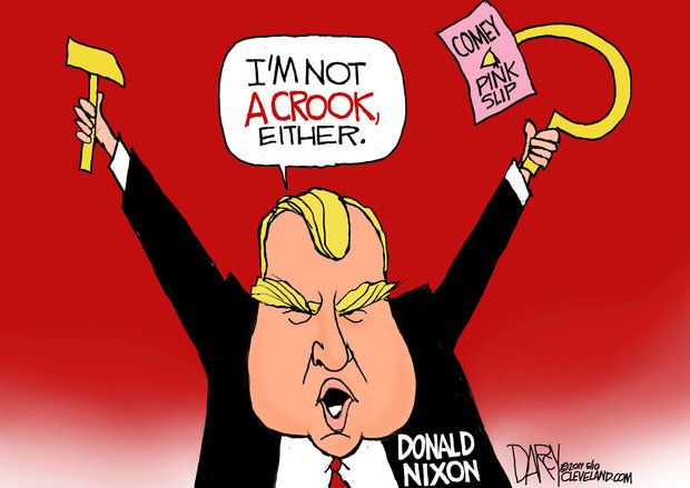 Cartoon of Donald Trump saying 'I'm not a crook, either'