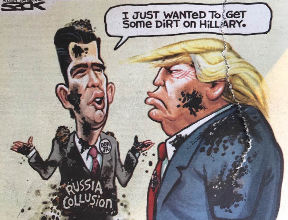 Cartoon about DT Jr. getting some dirt on Hillary Clinton