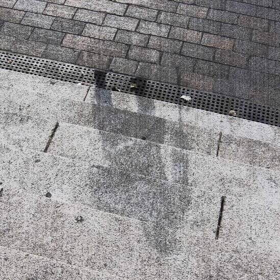 The shadow of a Hiroshima victim permanently etched on a set of steps
