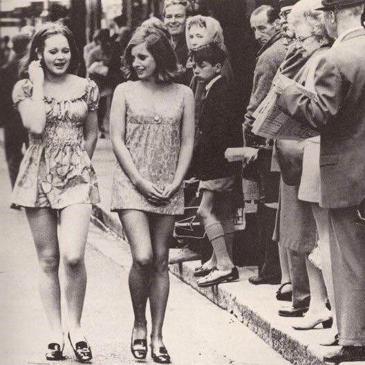 Mini-skirted girls turning heads in Cape Town, South Africa, 1965