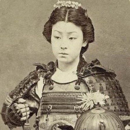Rare vintage photo of an onna-bugeisha, a female warrior of the upper social classes in feudal Japan