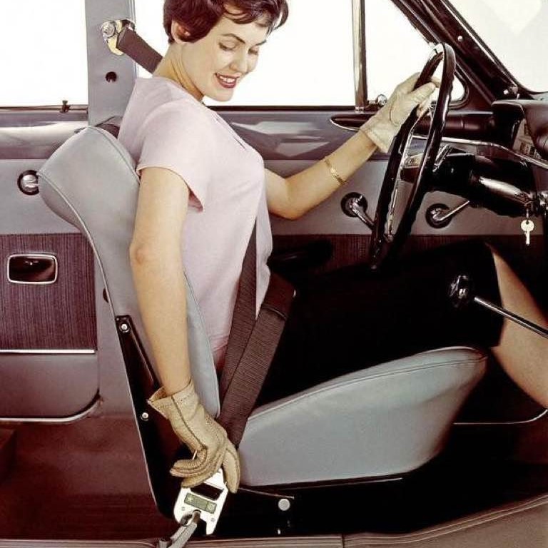 Volvo's ad for its invention, the 3-point seat belt, 1959