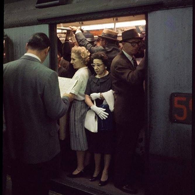 New York City subway at rush hour, 1950s