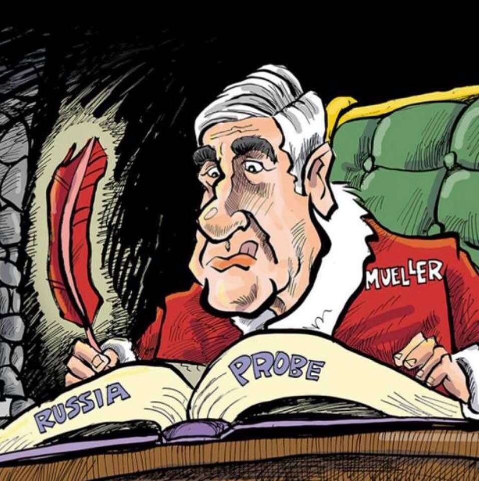 Cartoon: He's making a list ... Checking it now ... Gotta find out who's naughty and how ... Robert Mueller's coming to town!