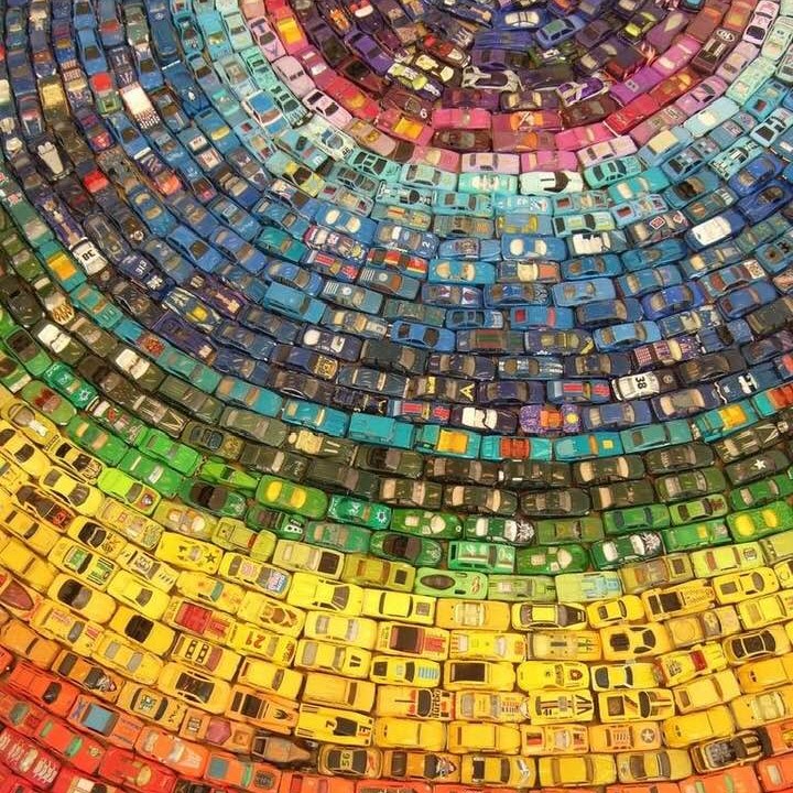 David T. Walter's colorful carpet made of 2500 Hot Wheels toys