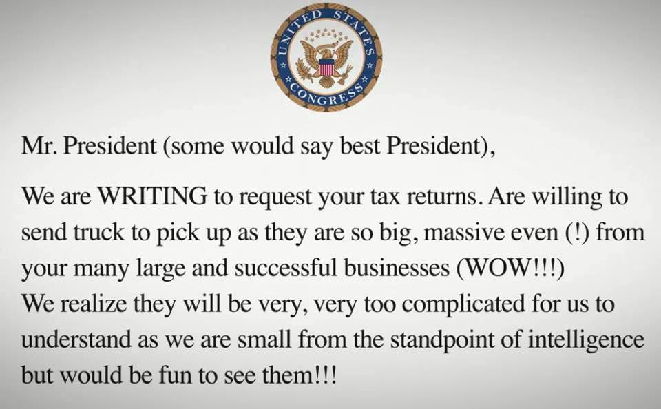 Humor: Suggested letter for requesting Trump's tax returns