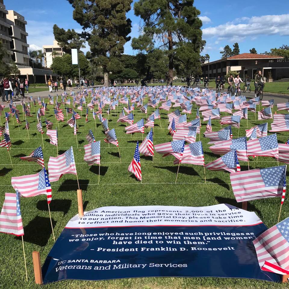 Happy Memorial Day: US flags installation at UCSB, next to Storke Tower