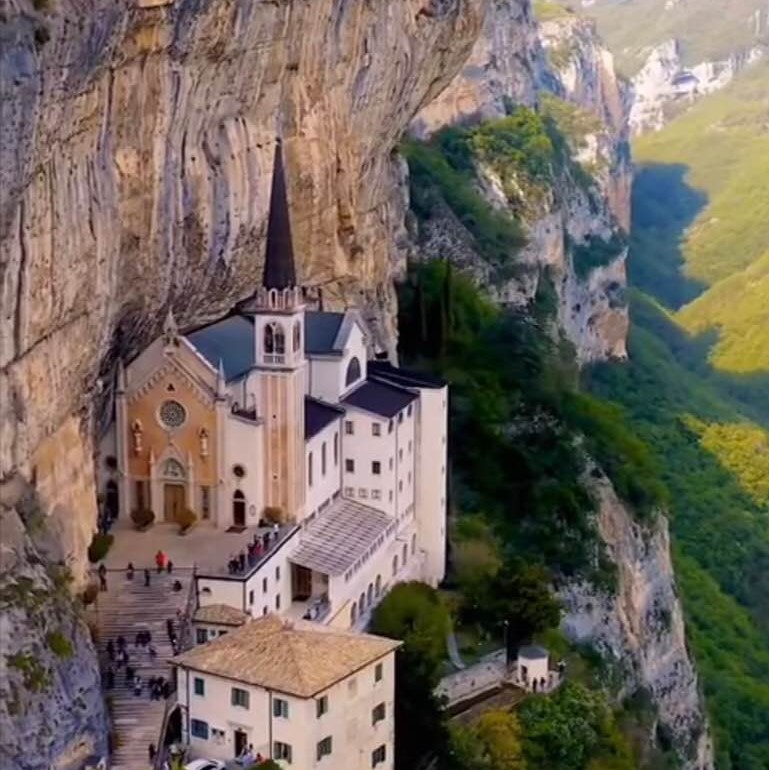 Sanctuary of Madonna Della Corona in the mountains of Italy