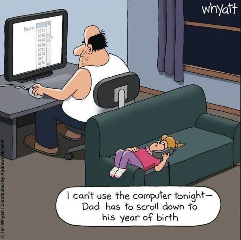 Cartoon: The lenghty process of scrolling down to one's year of birth