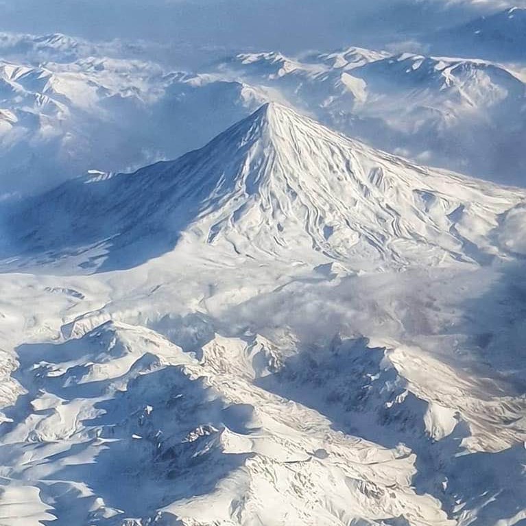 The majestic Mount Damavand, a dormant volcano near Tehran, Iran