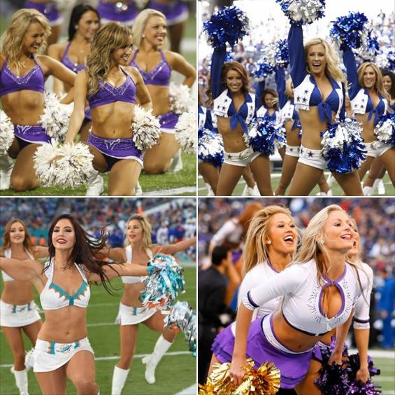 A few NFL cheerleaders performing in every football game throughout the season