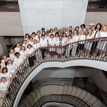 Democratic Congresswomen wearing white to support the ongoing fight for women's rights