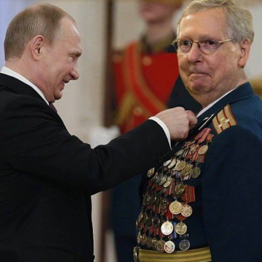 Meme: Moscow Mitch, receiving medals from Putin