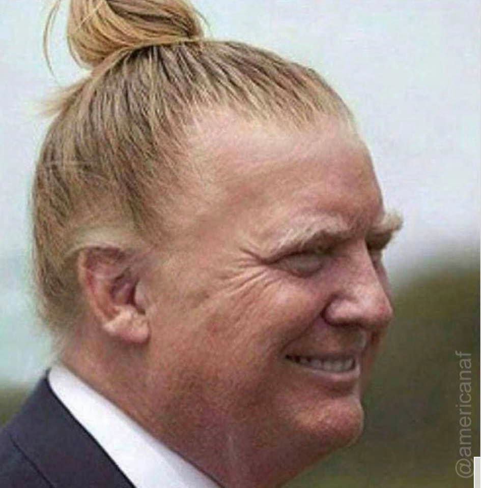 PhotoShopped photo of Donald Trump with a man-bun