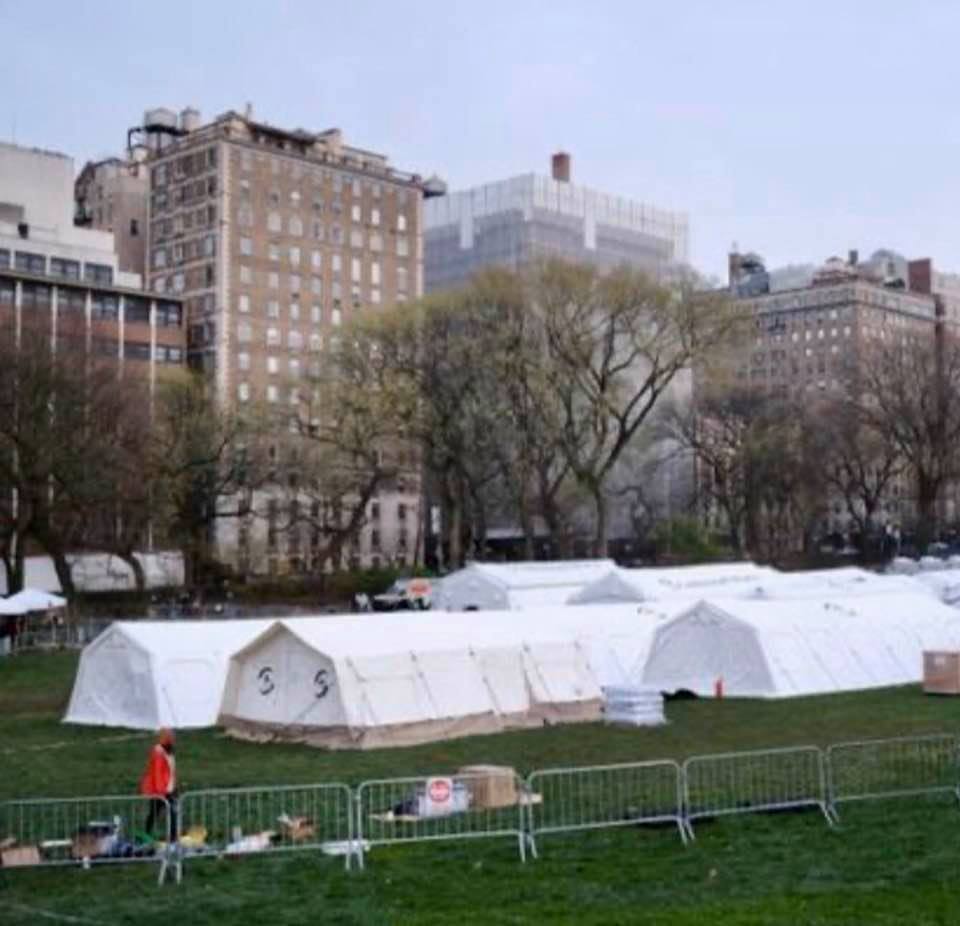 Combating COVID-19 in the US: Makeshift hospital in New York City's Central Park.