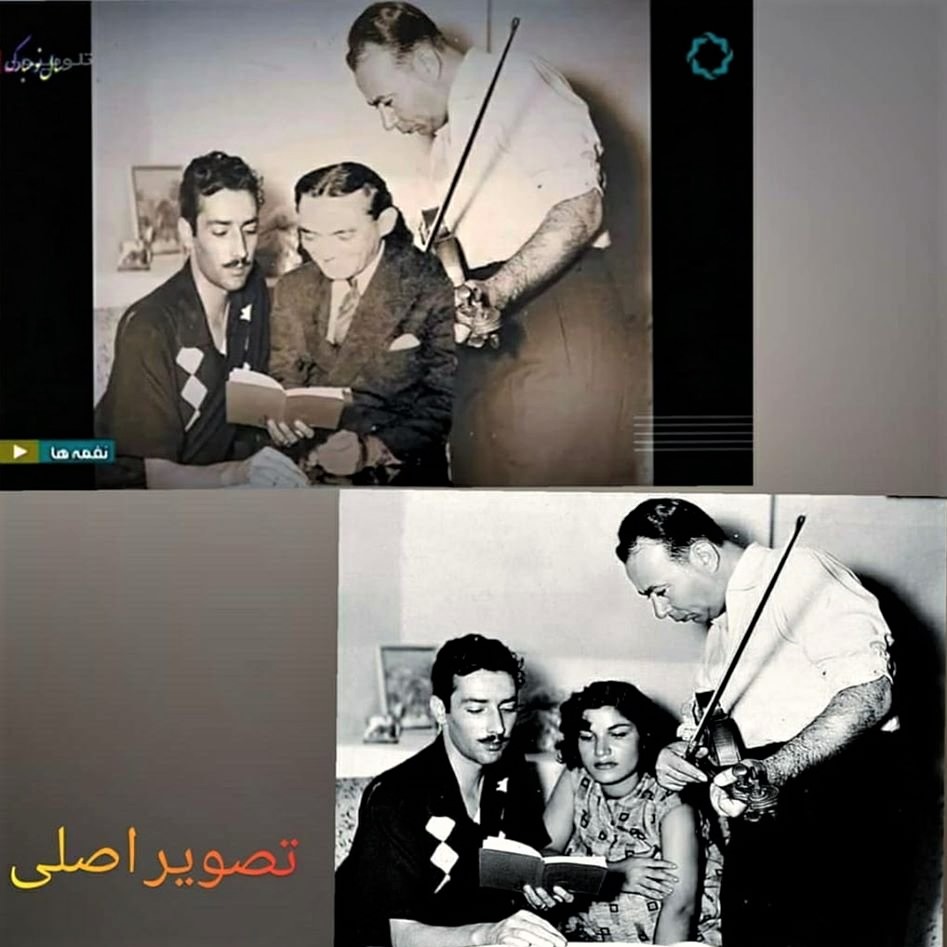 Primitive PhotoShopping to erase women: Iran's state TV replaces singer Elaheh with poet Rahi Moayyeri in a historical photo