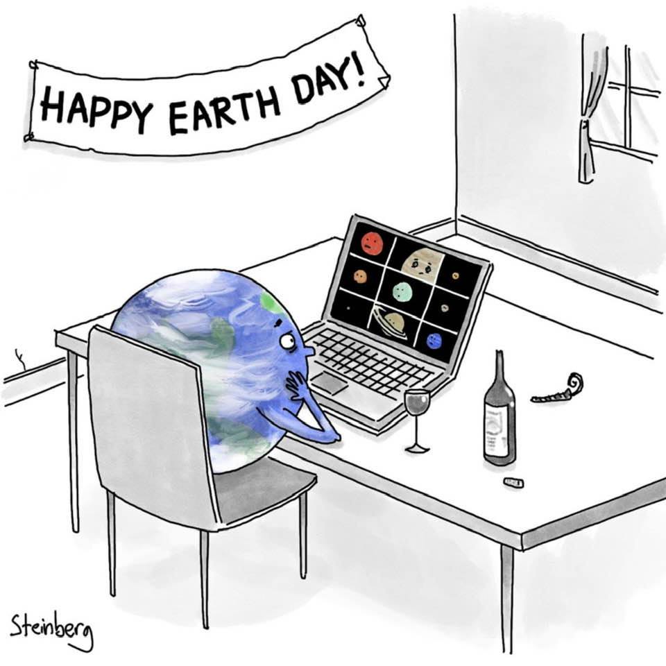 Cartoon: Our planet celebrated Earth Day with sister planets via a Zoom meeting!