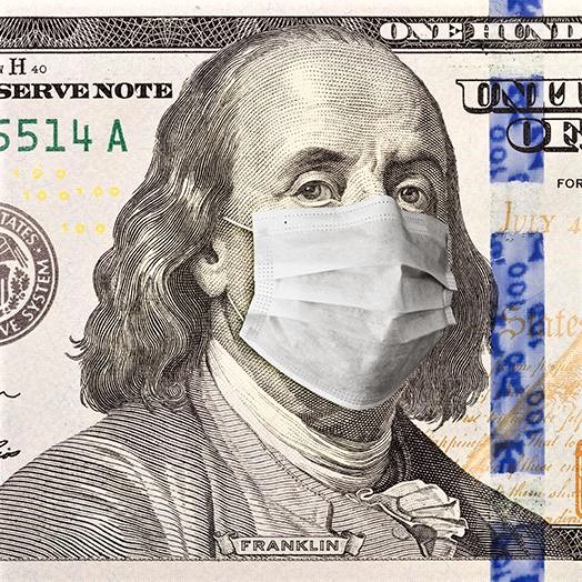 $100 bill, with Ben Franklin wearing a face mask
