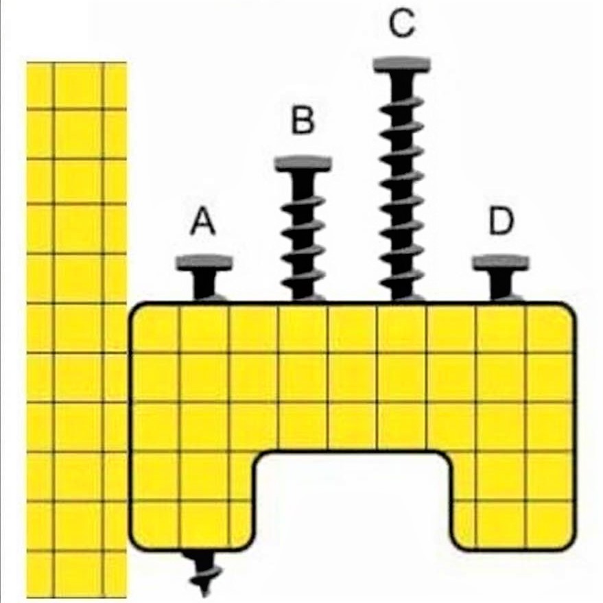 Puzzle: Of the four screws in this figure, three are known to have the same length. Which ones are they?