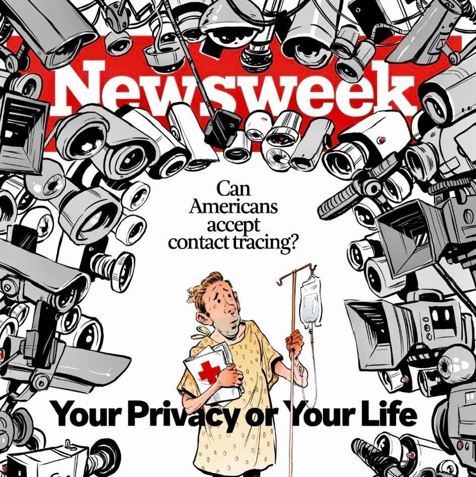 Newsweek magazine cover about safety vs. privacy, as we head toward extensive contact-tracing