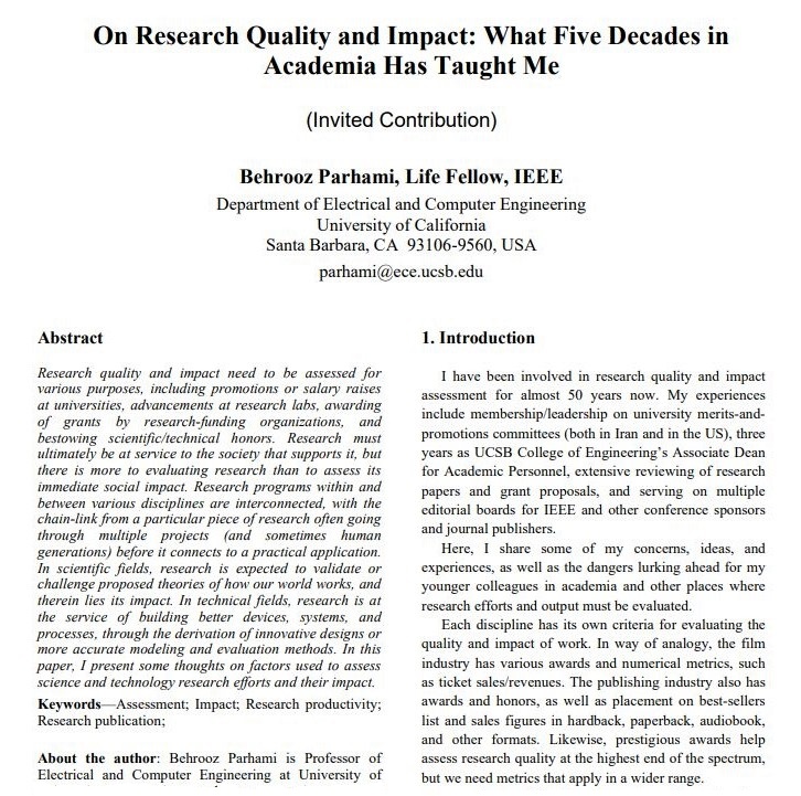 My paper on evaluating research quality and impact
