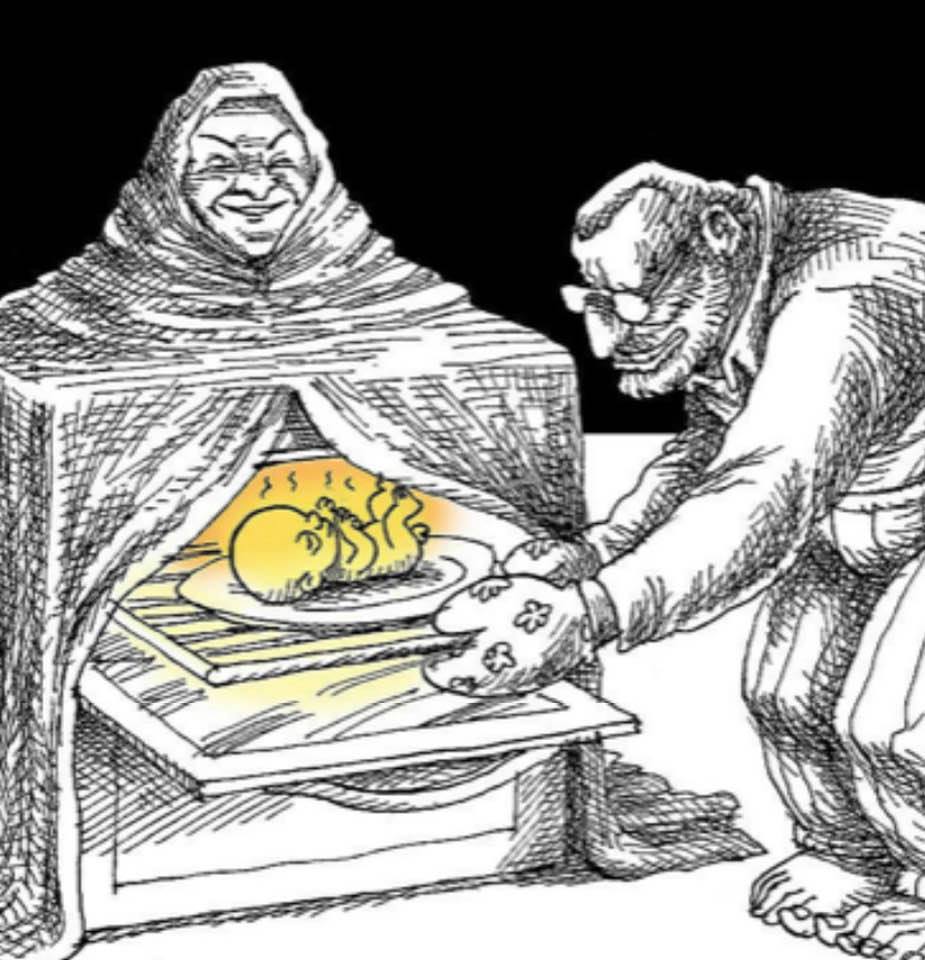 Cartoon from Iranwire.com: Woman as a child-making appliance, in the mind of Supreme Leader Khamanei