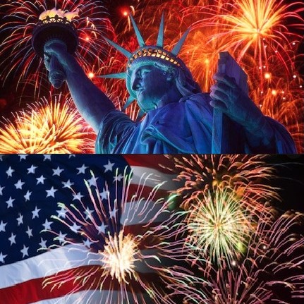 Independence Day: Lady Liberty, US flag, fireworks
