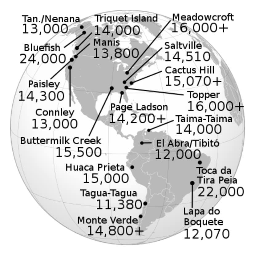 Wikipedia map showing the history of human settlements in the Americas