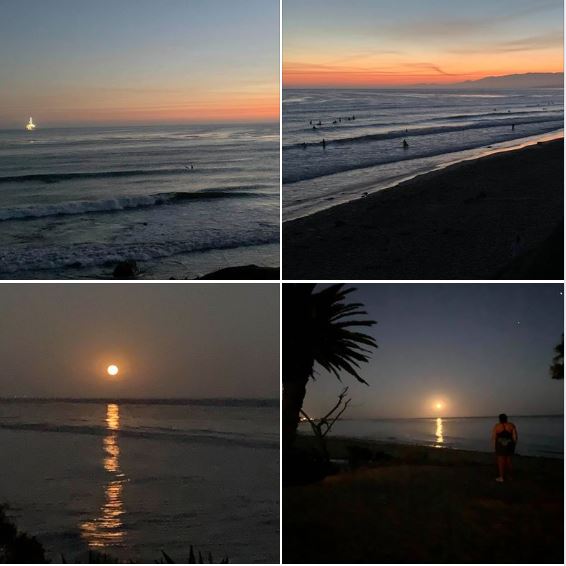 Sunset and sturgeon full moon, photographed from atop UCSB West Campus Bluffs during my Monday walk
