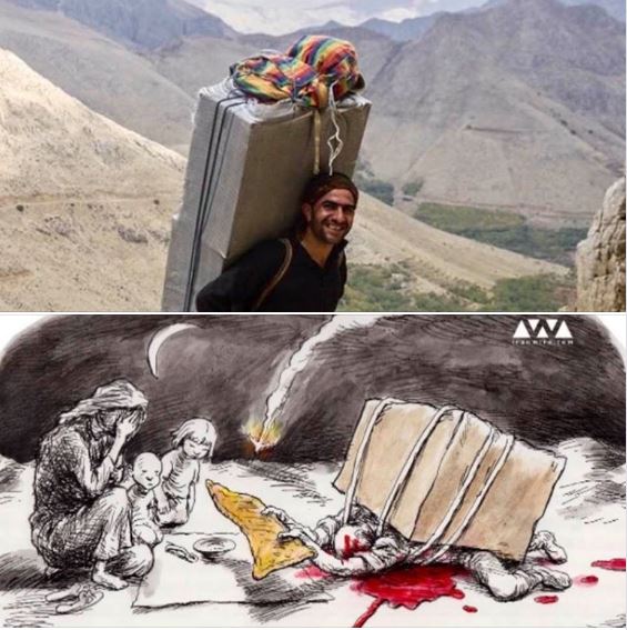 The kulbar phenomenon: Humans used like mules in Iran's border regions (photo and cartoon)