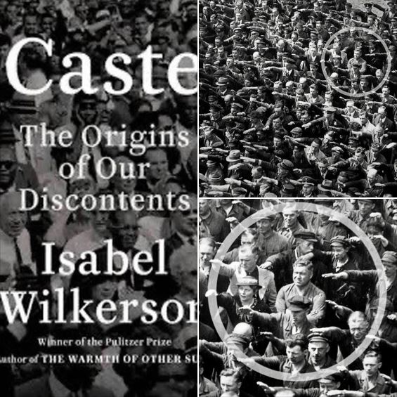 Cover image of, and a photo described in, Esabel Wilkerson's new book 'Caste'