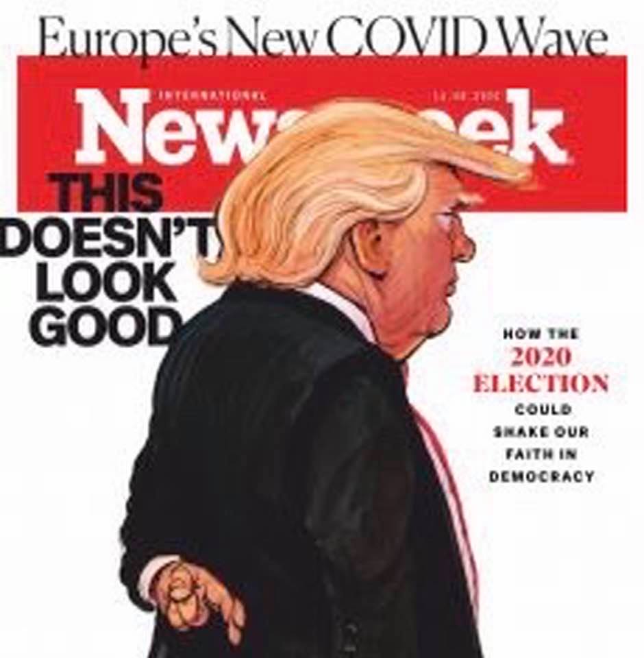 Cover of Newsweek magazine, featuring Trump and the upcoming elections