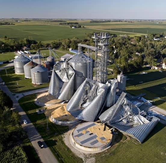 Grain storage bins in Iowa suffer extensive damage from storm