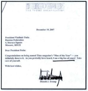 Trump's 2007 fan-letter to Putin