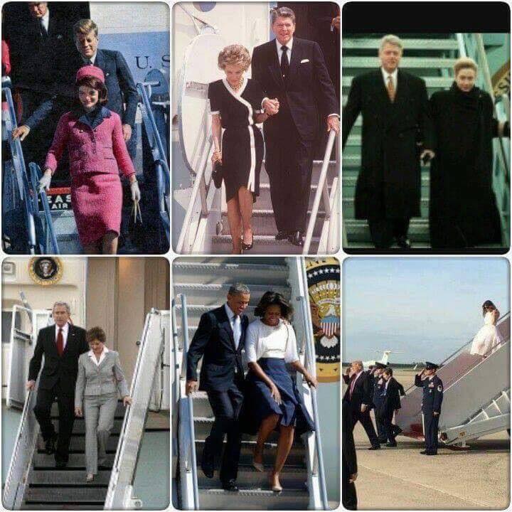 Presidents and wives deplaning: One of these photos is not like the others, one of these photos just doesn't belong!