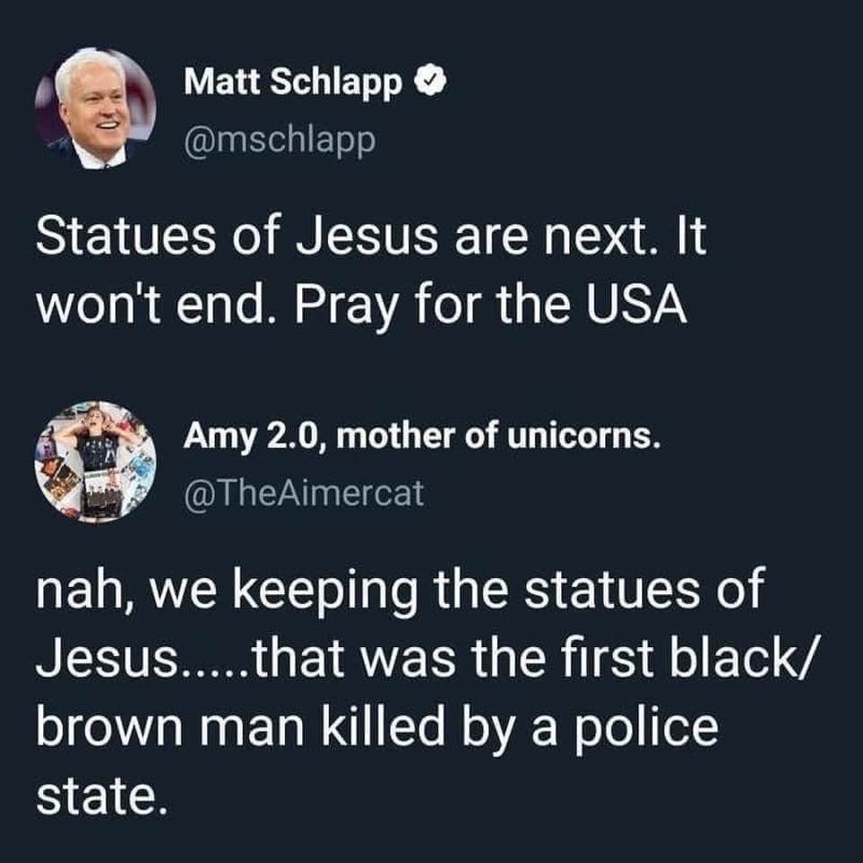Meme about claims that Jesus statues will come down next!
