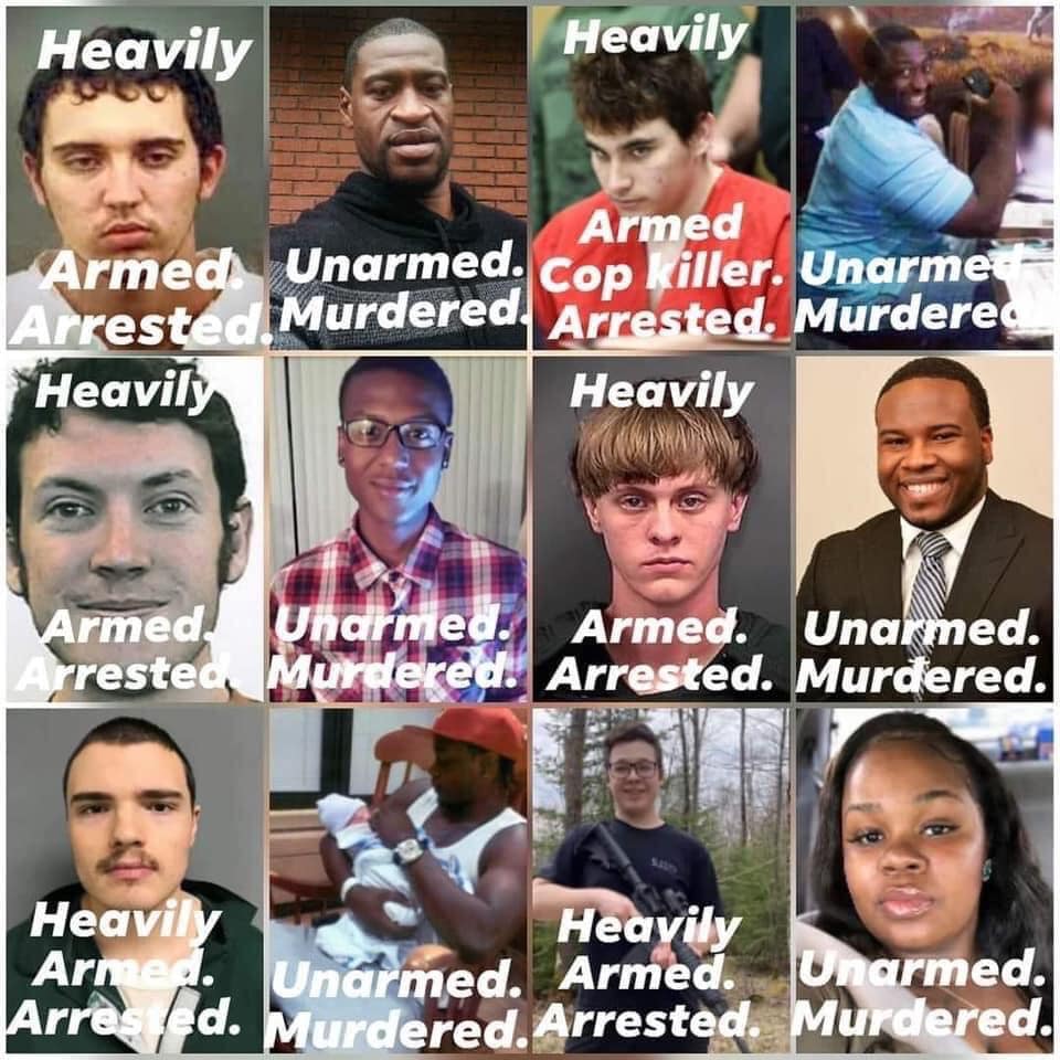 Armed and heavily-armed criminal White-Supremacists are arrested with no incident, while unarmed black men are murdered during arrest
