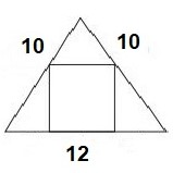 Math puzzle: The side length of a square inscribed in an isosceles triangle of side lengths 10, 10, and 12