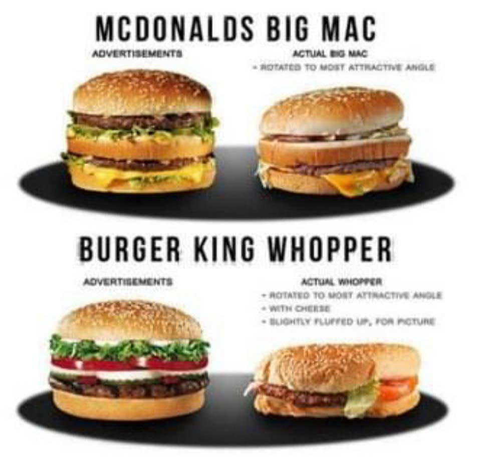 Burgers in ads, vs. reality