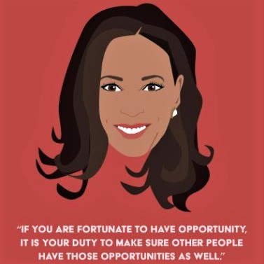 Portrait of Kamala Harris and a quote from her