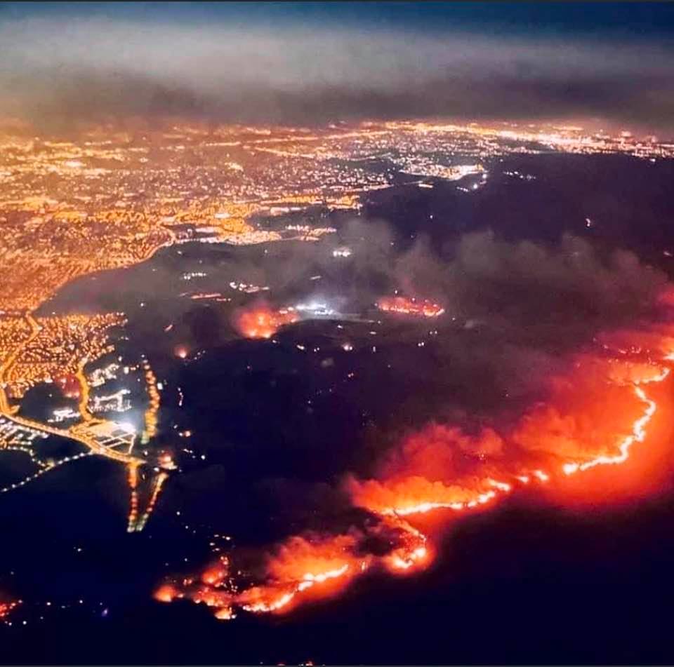 Aerial view of Silverado Fire (taken two days ago), in Yorba Linda, California