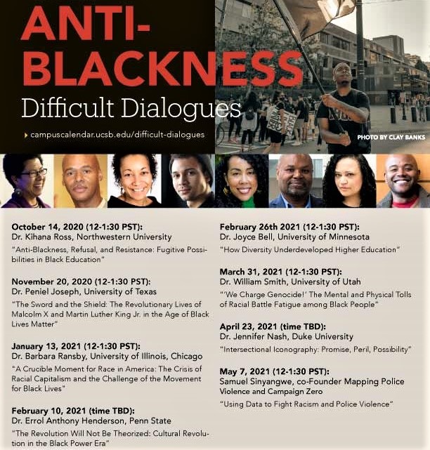 Flyer for UCSB's 'Anti-Blackness: Difficult Dialogues' lecture series